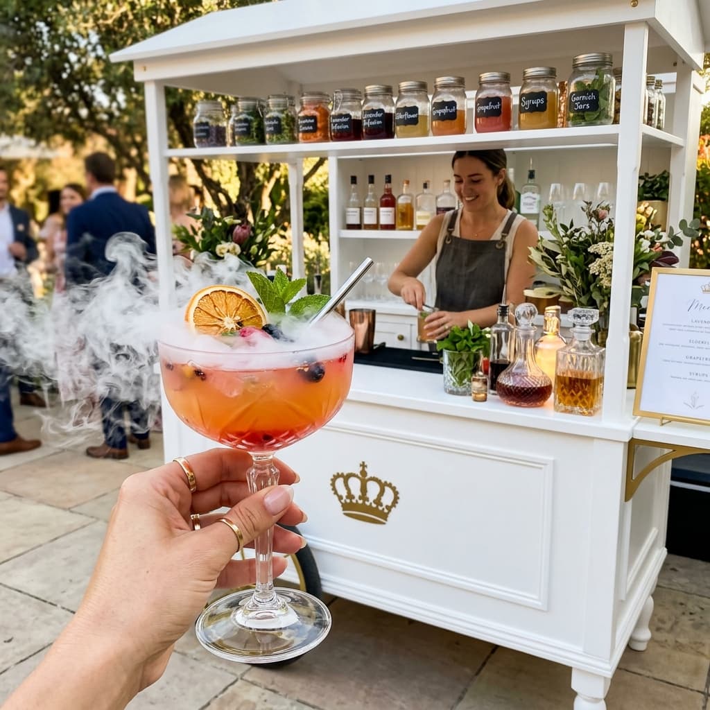 Preview of complimentary wedding beverage bar cart